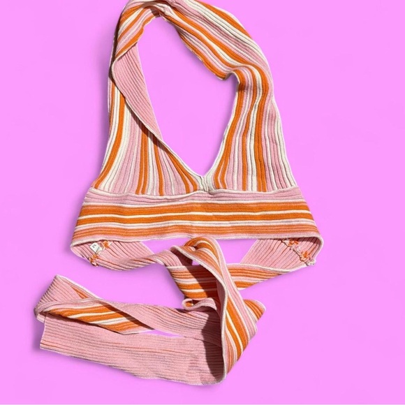 Honeybum Tops - Striped Pink and Orange Haltertop
